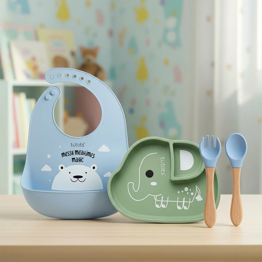 tutots Eating Combo - Bib, Plate , Spoon and Fork