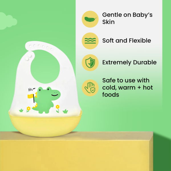 Product shot of soft silicone toddler bib